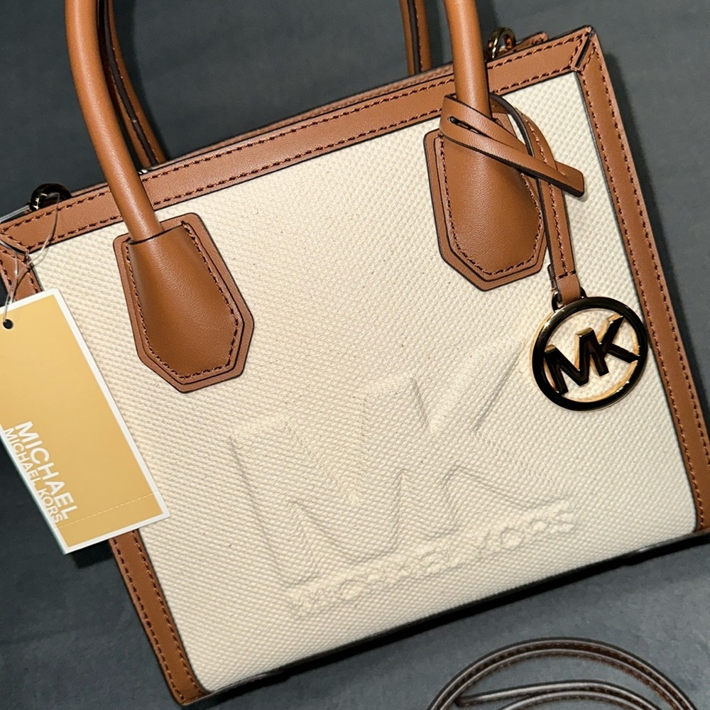 Michael Kors Mercer Medium Logo Embossed Cotton Canvas Crossbody Bag - Picture 8 of 8